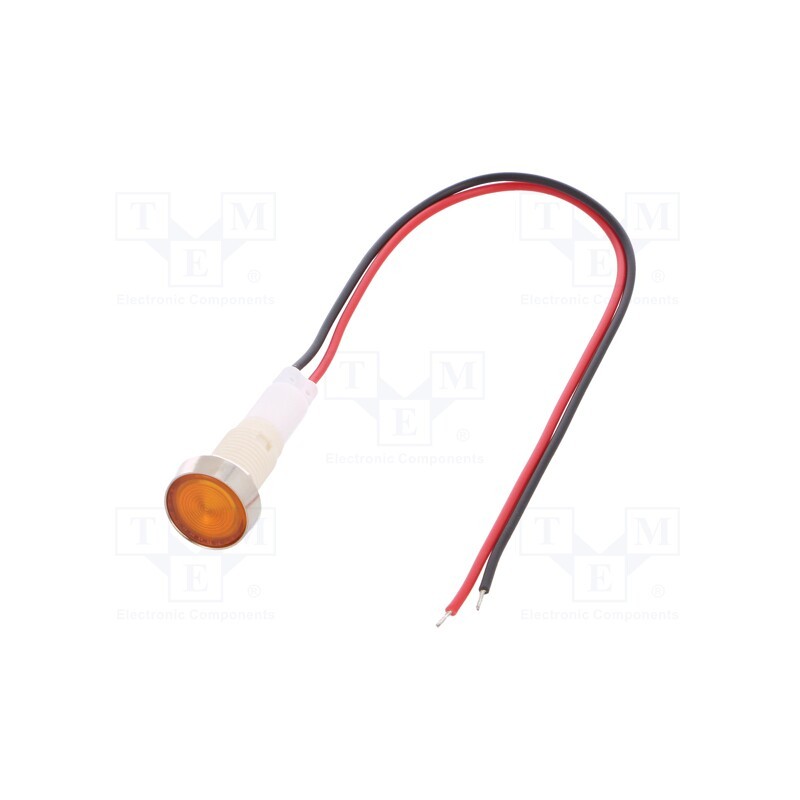 10 pcs : IND10P-110Y-W - Indicator: LED, flat, yellow, 110VDC, 110VAC, Ø10mm, leads 200mm