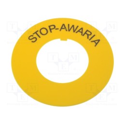 10 pcs : W0-P.ŻÓŁTE DO FI22+NAPIS STOP-AWARIA - Warning plate, 22mm, Ømount.hole: 22.5mm, Ø: 60mm, PVC