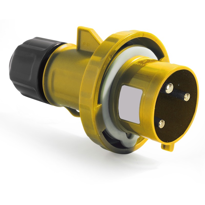 1 pcs - RS PRO IP67 Yellow Cable Mount 2P + E Industrial Power Plug, Rated At 32A, 100 - 130 V