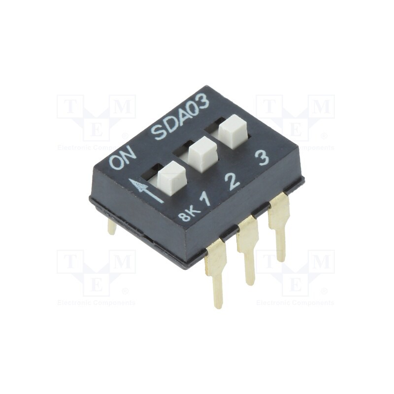 10 pcs : SDA03H1BD - Switch: DIP-SWITCH, Poles number: 3, ON-OFF, 0.025A/24VDC, Pos: 3