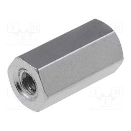 50 pcs : 111X08 - Screwed spacer sleeve, 8mm, Int.thread: M2, hexagonal, brass