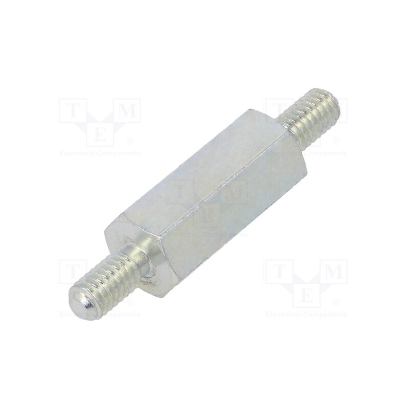 50 pcs : 427X18 - Screwed spacer sleeve, 18mm, Ext.thread: M4, hexagonal, steel