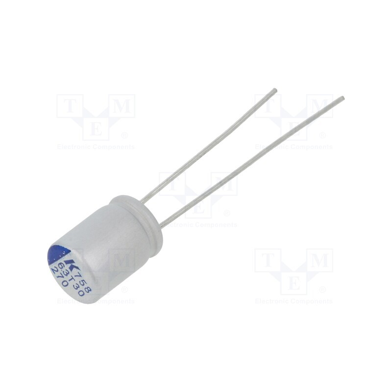 10 pcs : A758EK277M0JAAE018 - Capacitor: polymer, low ESR, 270uF, 6.3VDC, ESR: 18mΩ, A758, THT