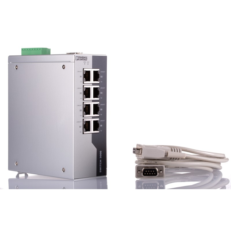 1 pcs - Phoenix Contact FL SWITCH 3008 Series DIN Rail Mount Ethernet Switch, 8 RJ45 Ports, 100Mbit/s Transmission, 24V dc