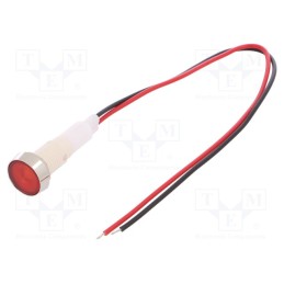 10 pcs : IND10P-110R-W - Indicator: LED, flat, red, 110VDC, 110VAC, Ø10mm, leads 200mm