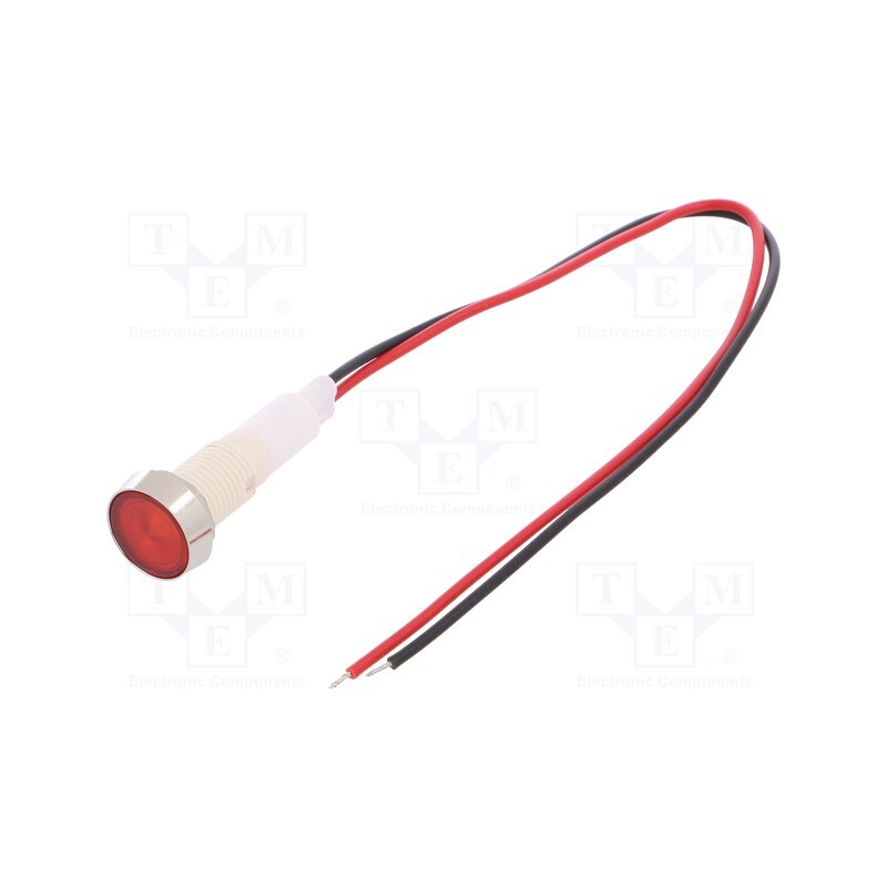 10 pcs : IND10P-110R-W - Indicator: LED, flat, red, 110VDC, 110VAC, Ø10mm, leads 200mm