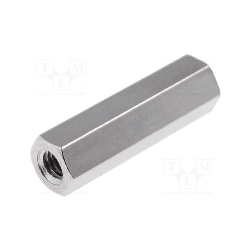 50 pcs : DI5M3X18 - Screwed spacer sleeve, 18mm, Int.thread: M3, hexagonal, brass