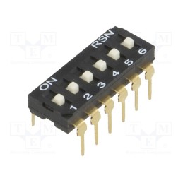 10 pcs : - Switch: DIP-SWITCH, Poles number: 6, ON-OFF, 0.05A/12VDC, Pos: 2