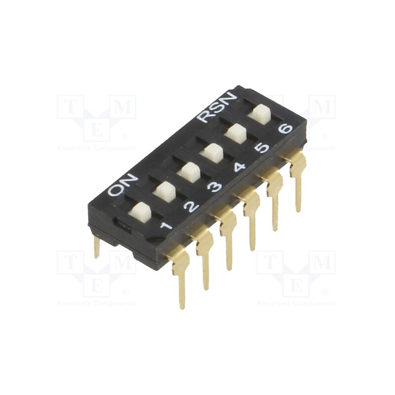10 pcs : - Switch: DIP-SWITCH, Poles number: 6, ON-OFF, 0.05A/12VDC, Pos: 2