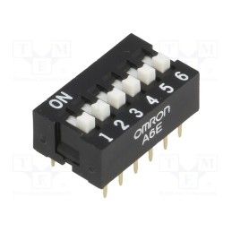 10 pcs : A6E-6104-N - Switch: DIP-SWITCH, Poles number: 6, ON-OFF, 0.025A/24VDC, Pos: 2