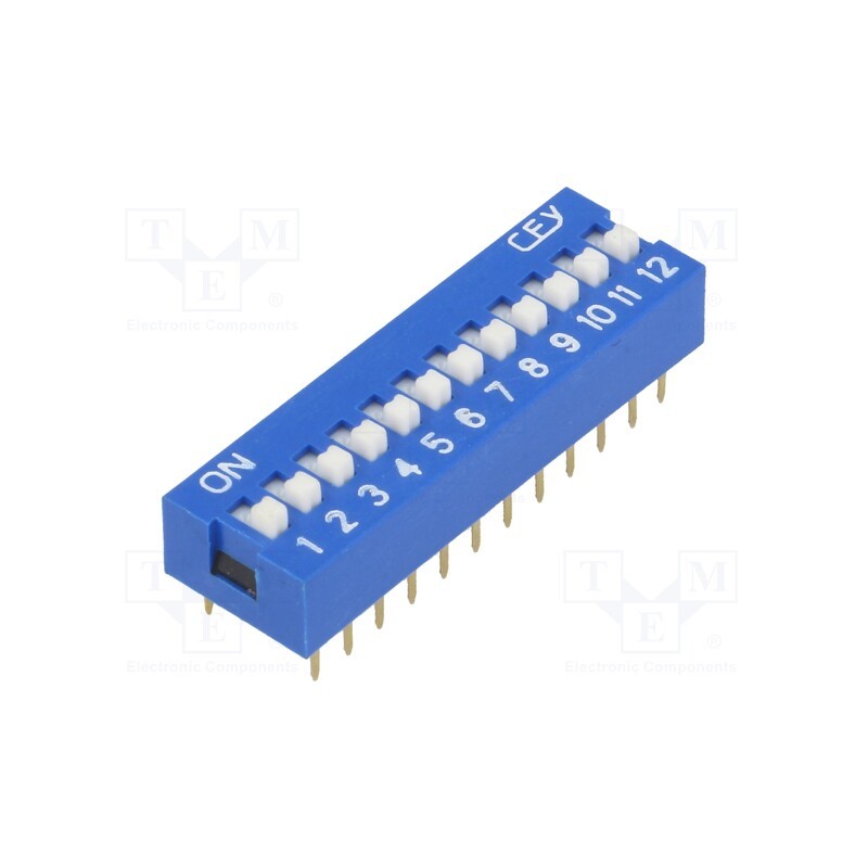 10 pcs : - Switch: DIP-SWITCH, Poles number: 12, ON-OFF, 0.05A/12VDC, Pos: 2