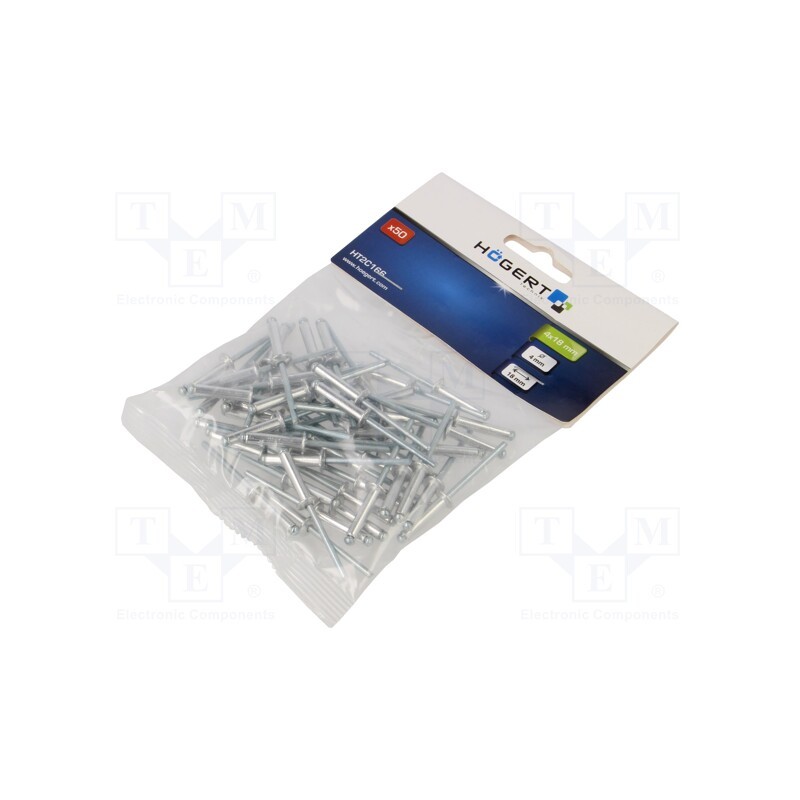 10 pcg : HT2C166 - Rivet, aluminium, Rivet diam: 4mm, L.rivet: 18mm, 50pcs.