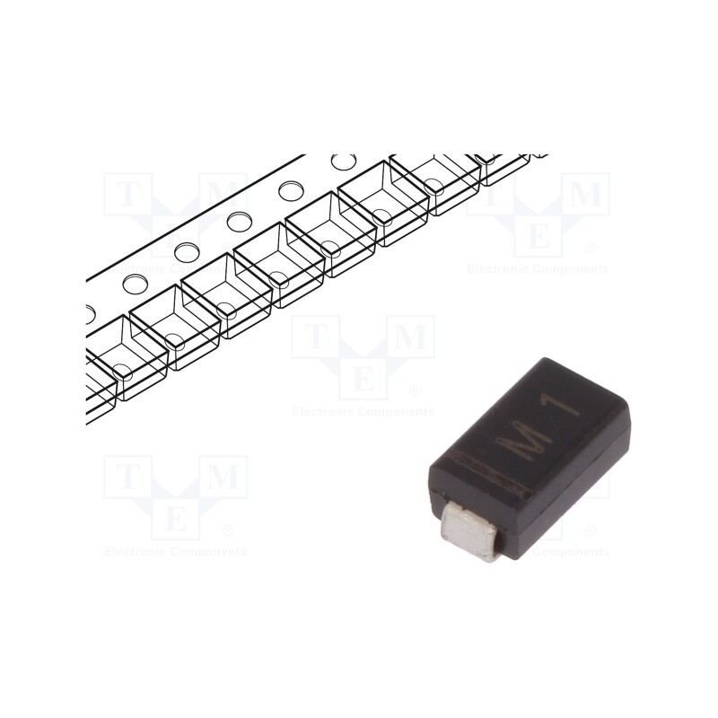 50 pcs : M1 - Diode: rectifying, SMD, 50V, 1A, SMAJ, Ufmax: 1.1V, Ifsm: 30A