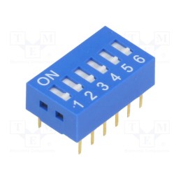 10 pcs : - Switch: DIP-SWITCH, Poles number: 6, ON-OFF, 0.05A/12VDC, Pos: 2