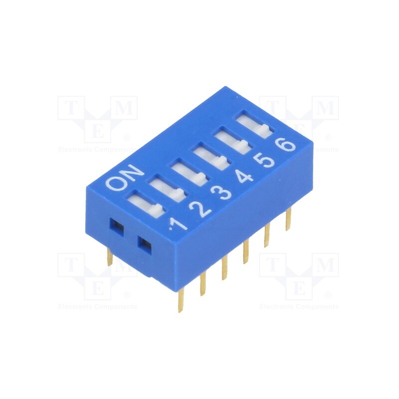 10 pcs : - Switch: DIP-SWITCH, Poles number: 6, ON-OFF, 0.05A/12VDC, Pos: 2