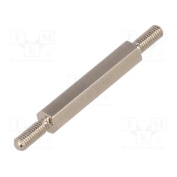 50 pcs : 413X25 - Screwed spacer sleeve, 25mm, Ext.thread: M3, hexagonal, brass