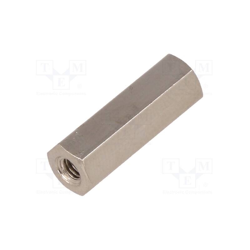 50 pcs : 115X18 - Screwed spacer sleeve, 18mm, Int.thread: M3, hexagonal, brass