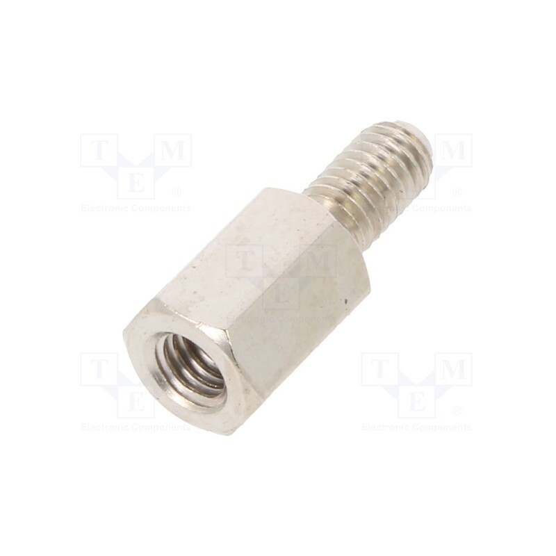 50 pcs : 213X07K - Screwed spacer sleeve, 7mm, Int.thread: M3, Ext.thread: M3, brass