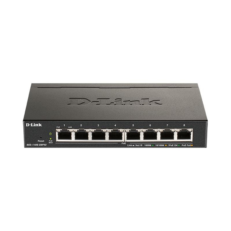 1 pcs - D-Link DGS-1100-08PV2, Managed, Smart 8 Port Gigabit Switch With PoE UK
