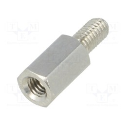 50 pcs : 213X08K - Screwed spacer sleeve, 8mm, Int.thread: M3, Ext.thread: M3, brass