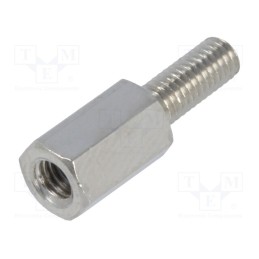 50 pcs : 213X8 - Screwed spacer sleeve, 8mm, Int.thread: M3, Ext.thread: M3, brass