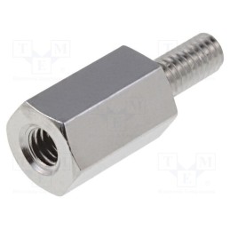 50 pcs : 212X08 - Screwed spacer sleeve, 8mm, Int.thread: M2,5, Ext.thread: M2,5