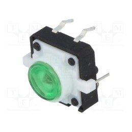 10 pcs : - Microswitch TACT, SPST-NO, Pos: 2, 0.05A/12VDC, THT, LED, green