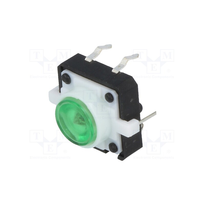 10 pcs : - Microswitch TACT, SPST-NO, Pos: 2, 0.05A/12VDC, THT, LED, green