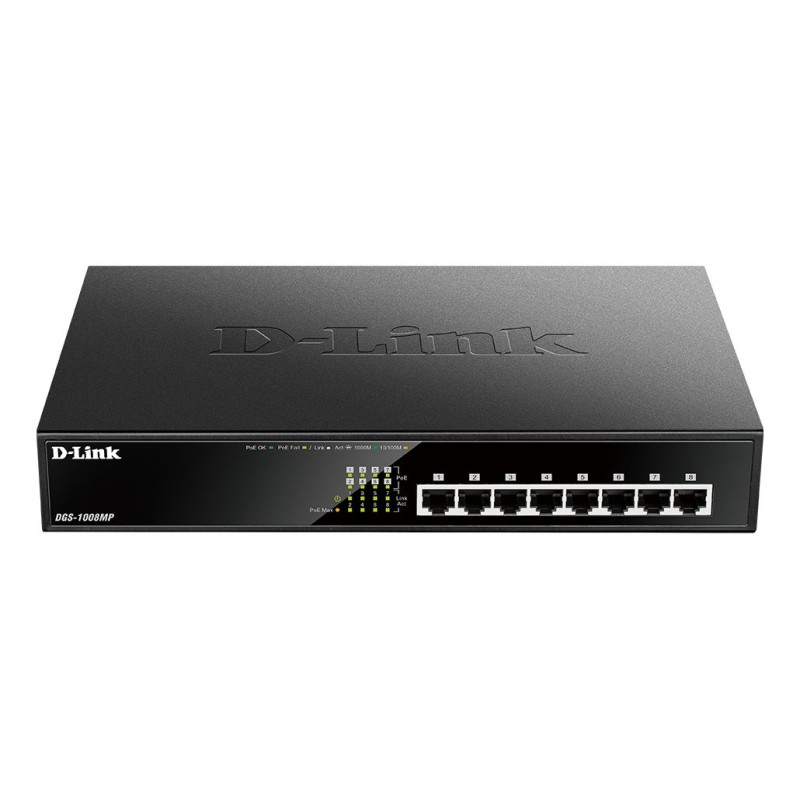 1 pcs - D-Link DGS-1008MP, Smart, Unmanaged 8 Port Ethernet Switch With PoE