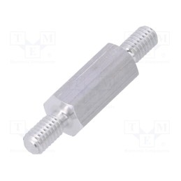 50 pcs : 436X15 - Screwed spacer sleeve, 15mm, Ext.thread: M4, hexagonal, aluminium