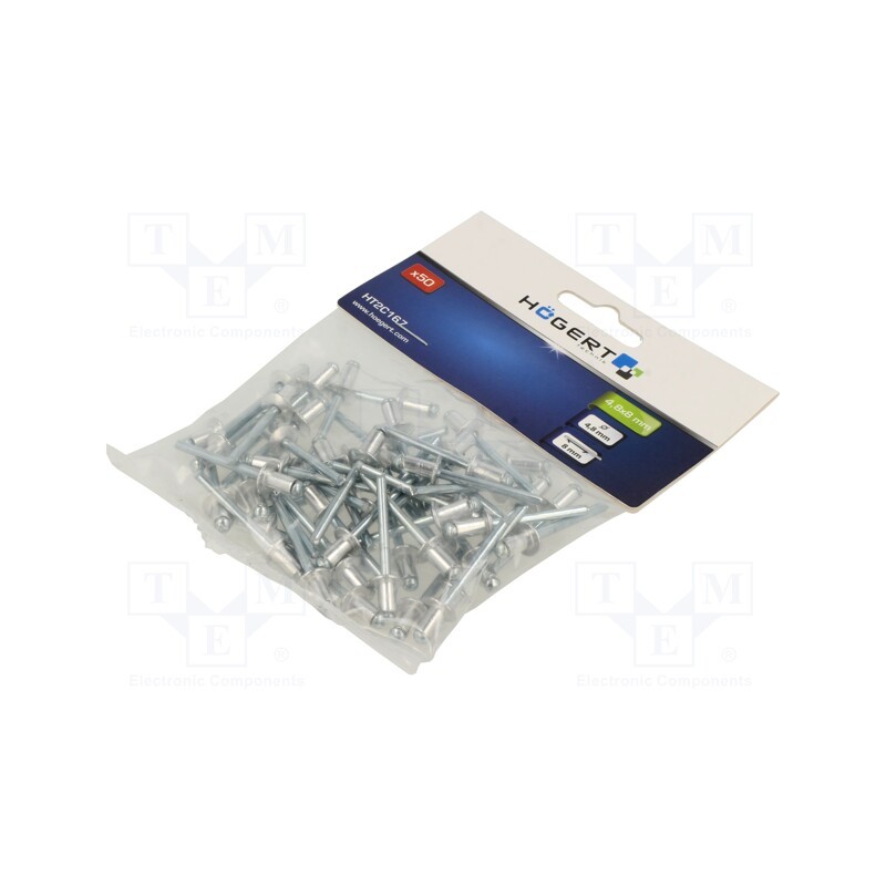 10 pcg : HT2C167 - Rivet, aluminium, Rivet diam: 4.8mm, L.rivet: 8mm, 50pcs.