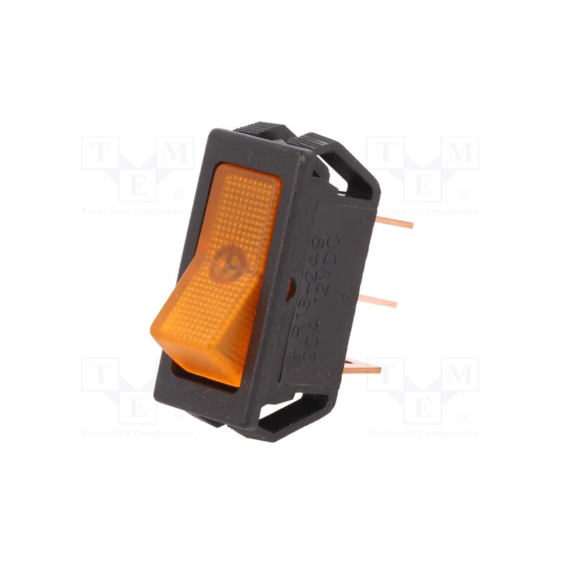 10 pcs : R13-249B-01-BY - ROCKER, SPST, Pos: 2, ON-OFF, 20A/12VDC, orange, neon lamp, 50mΩ