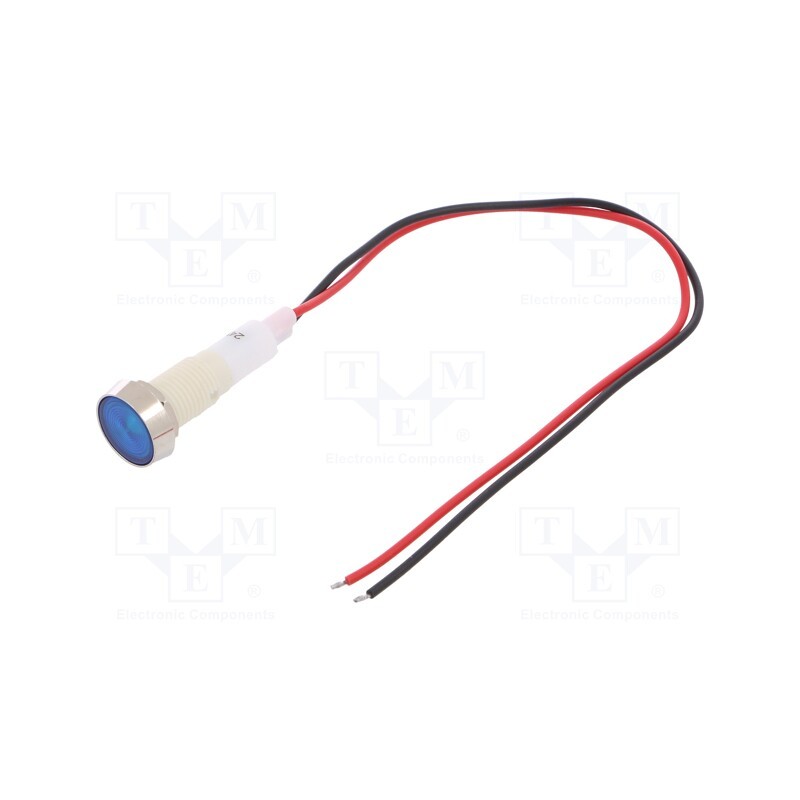 10 pcs : IND10P-24B-W - Indicator: LED, flat, blue, 24VDC, 24VAC, Ø10mm, leads 200mm