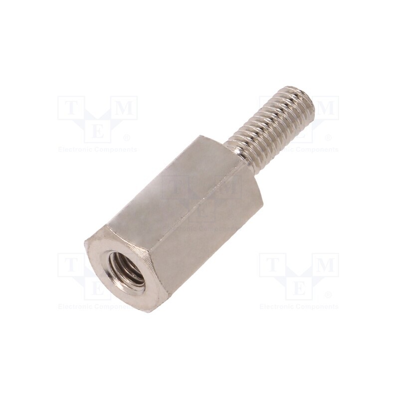 50 pcs : 215X10 - Screwed spacer sleeve, 10mm, Int.thread: M3, Ext.thread: M3, brass