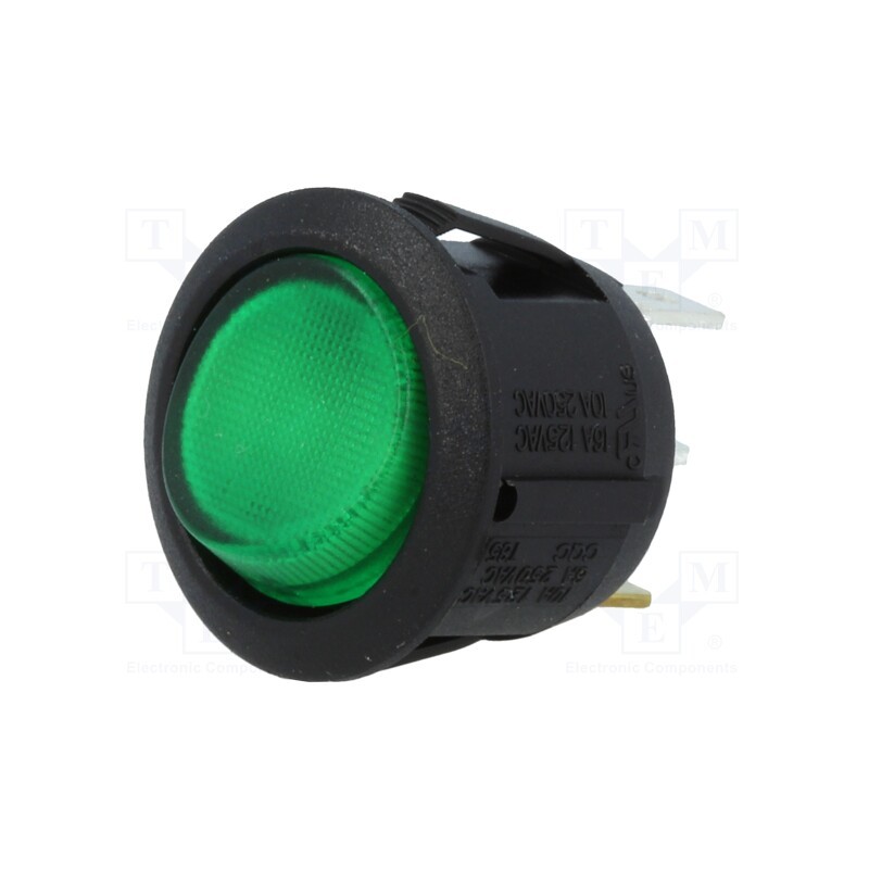 10 pcs : - ROCKER, SPST, Pos: 2, ON-OFF, 10A/250VAC, 10A/24VDC, green, 250V