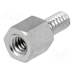 50 pcs : 2100X05/6 - Screwed spacer sleeve, 5mm, Int.thread: UNC4-40, brass, nickel