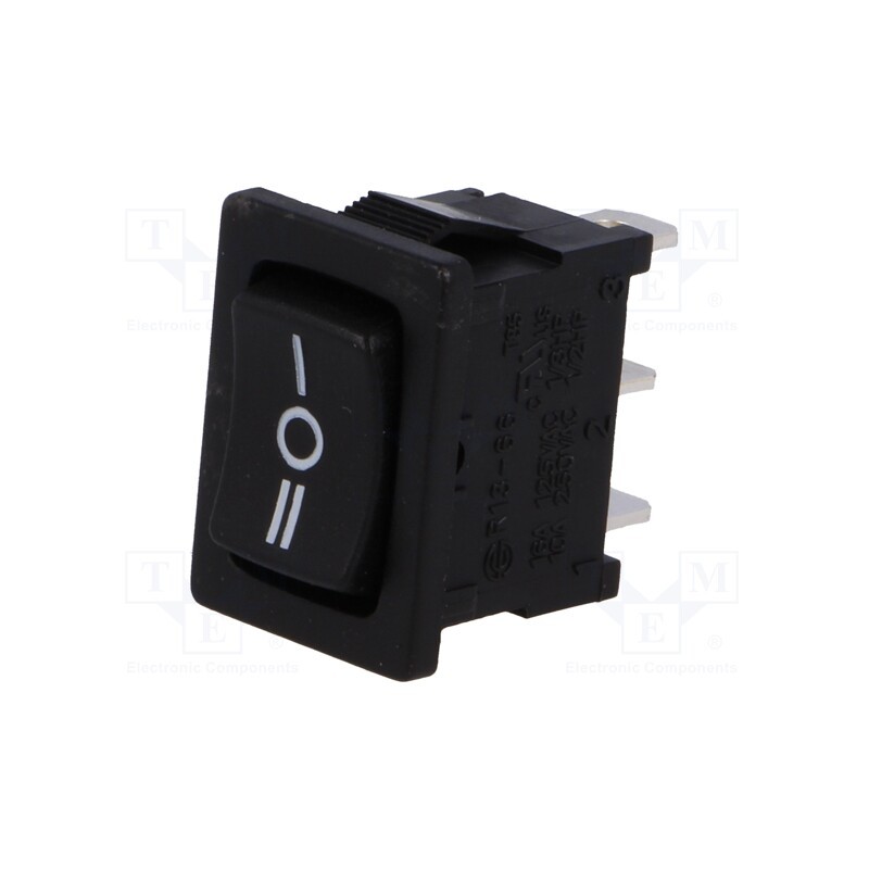 10 pcs : R13-66D-02-BB-77D - ROCKER, SP3T, Pos: 3, ON-OFF-ON, 10A/250VAC, black, none, 50mΩ