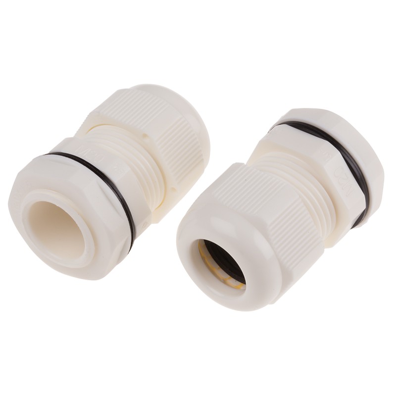 10 pcs - RS PRO White Nylon Cable Gland, M20 Thread, 10mm Min, 14mm Max, IP68