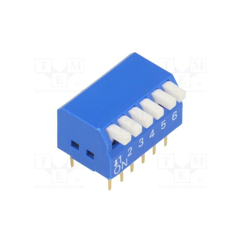 10 pcs : - Switch: DIP-SWITCH, Poles number: 6, ON-OFF, 0.05A/12VDC, Pos: 2