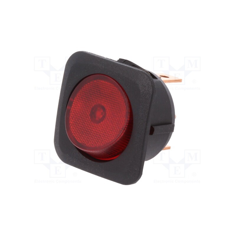10 pcs : R13-203B-01-BR - ROCKER, SPST, Pos: 2, ON-OFF, 25A/12VDC, red, neon lamp, 50mΩ, square
