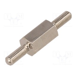 50 pcs : 415X10 - Screwed spacer sleeve, 10mm, Ext.thread: M3, hexagonal, brass
