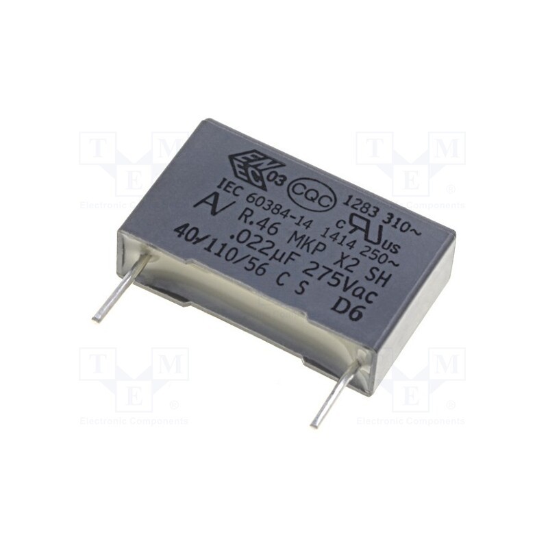 20 pcs : R46KI22200001K - Capacitor: polypropylene, 22nF, 18x5x11mm, THT, ±10%, 15mm, 560VDC