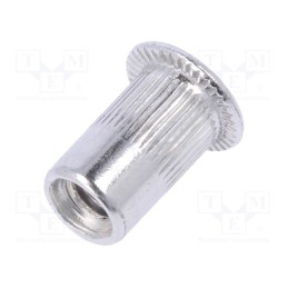 10 pcg : YT-36451 - Rivet nuts, M3, aluminium, Ømount.hole: 4.9mm, L: 9mm, Head: flat