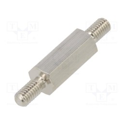 50 pcs : 414X12K - Screwed spacer sleeve, 12mm, Ext.thread: M3, hexagonal, brass