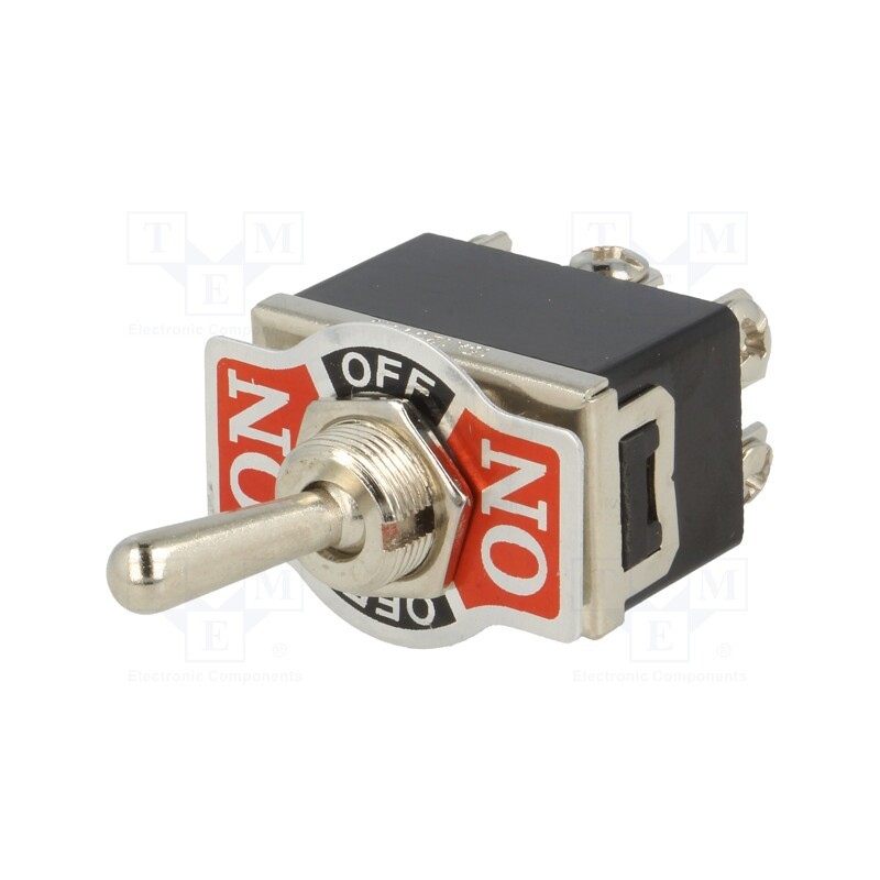 10 pcs : - Switch: toggle, Pos: 3, DP3T, ON-OFF-ON, 10A/250VAC, -25÷85°C, 50mΩ