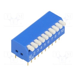 10 pcs : - Switch: DIP-SWITCH, Poles number: 10, ON-OFF, 0.05A/12VDC, Pos: 2