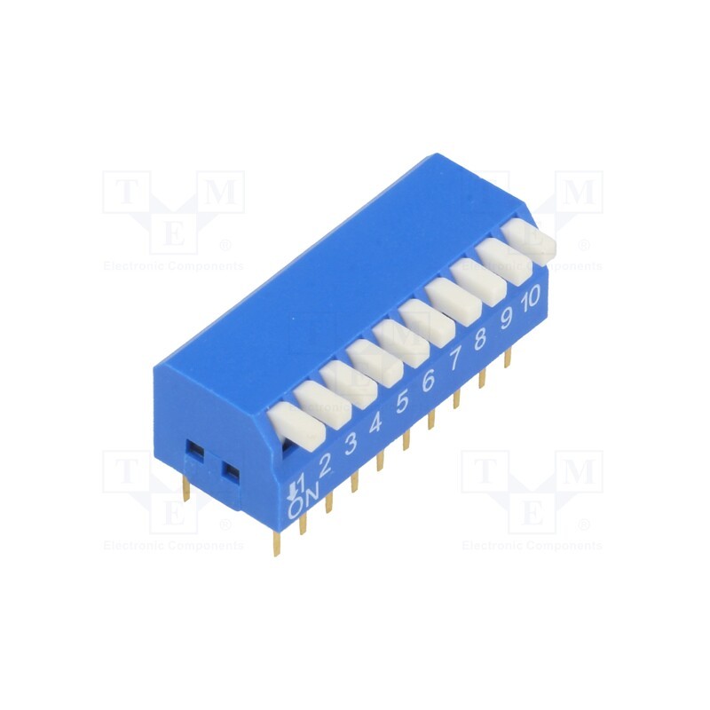 10 pcs : - Switch: DIP-SWITCH, Poles number: 10, ON-OFF, 0.05A/12VDC, Pos: 2
