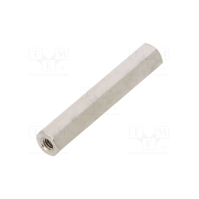 50 pcs : 112X30 - Screwed spacer sleeve, 30mm, Int.thread: M2,5, hexagonal, brass