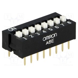 10 pcs : A6E-8104-N - Switch: DIP-SWITCH, Poles number: 8, ON-OFF, 0.025A/24VDC, Pos: 2