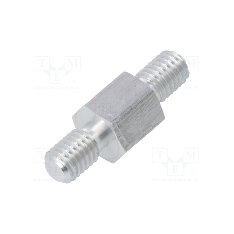 50 pcs : 438X08 - Screwed spacer sleeve, 8mm, Ext.thread: M5, hexagonal, aluminium